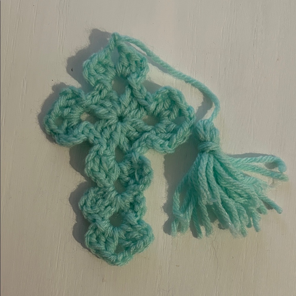 Handcrafted Mint Green Crochet Cross Bookmark